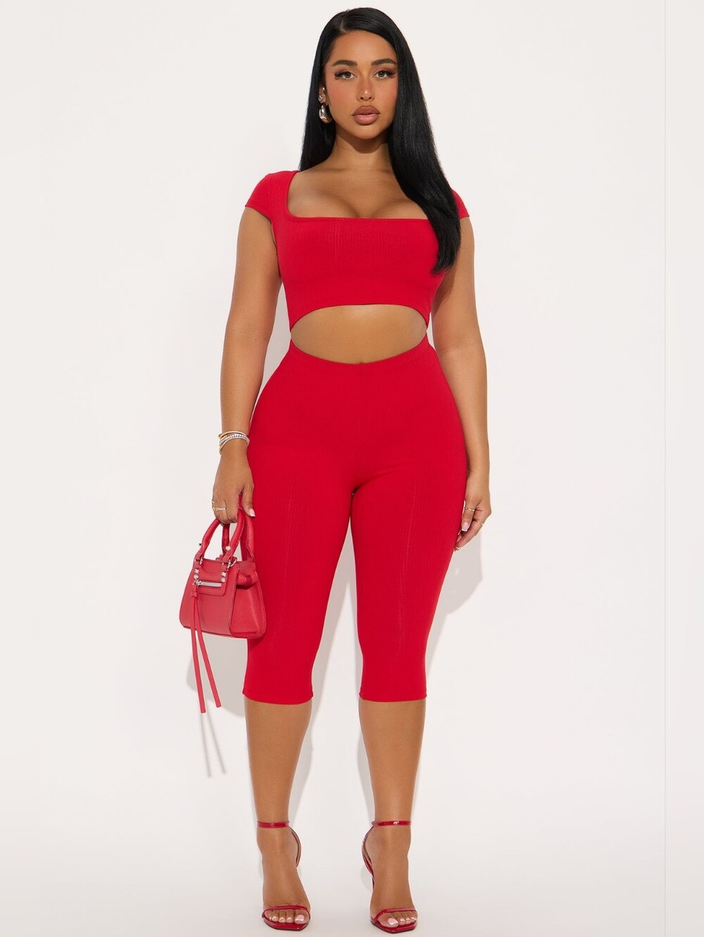 Remy Snatched Capri Pant Set - Red